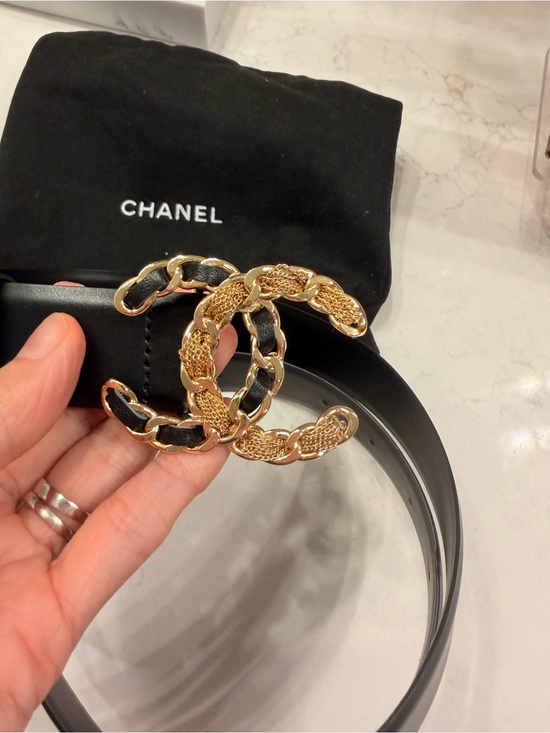 CHANEL Accessories - CHANEL Black Leather Belt with Gold Chain CC Buckle